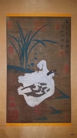 Huang Quan's picture of two geese by the pool