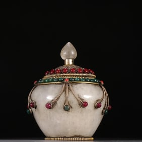 A crystal cloisonné inlaid gemstone jar