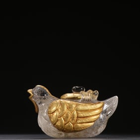 A Liao gold crystal-clad mandarin duck pot