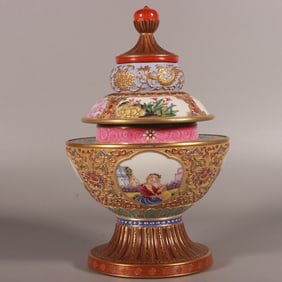 A Qing Qianlong enamel carved gold background window Western figure incense burner