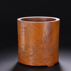 A Qing Dynasty Yanchang boxwood carved poetry character pattern pen holder