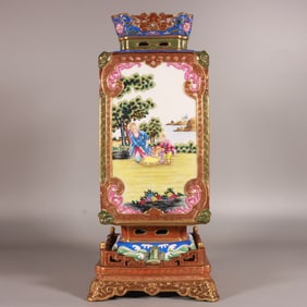 A pair of Western figure lampshades with enamel carvings and gilded windows