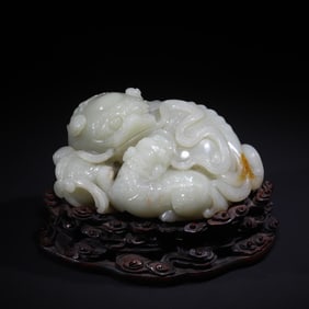 A Qing Dynasty blue and white jade Grand Master Shaoshi study ornament