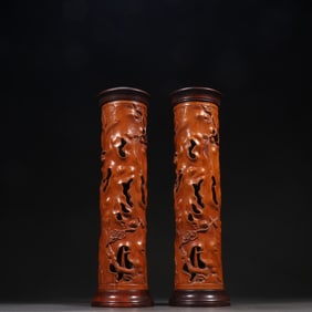 A pair of boxwood plum blossom pattern incense tubes