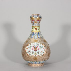 A Qing Yongzheng enamel colored treasure flower garlic head bottle