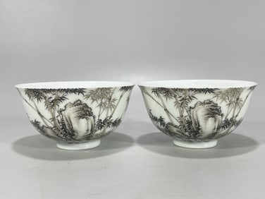 A pair of Yongzheng year ink bamboo bowls