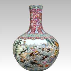 A Qing Dynasty Qianlong carmine red earth eight immortals crossed the sea, each showing their
