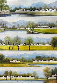 A long scroll of oil paintings in Wu Guanzhong
