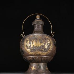 A Qing Dynasty sterling silver gilt character story pot
