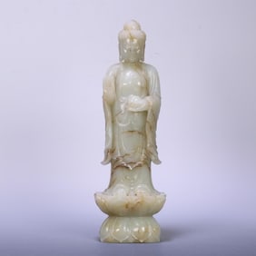 A Qing Dynasty Hetian jade Shakyamuni standing statue