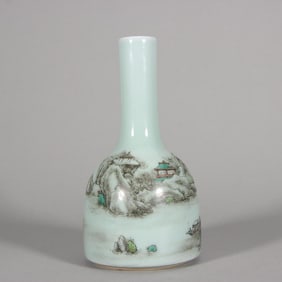 A piece of Qing Yongzheng holly glaze ocher landscape rattle statue