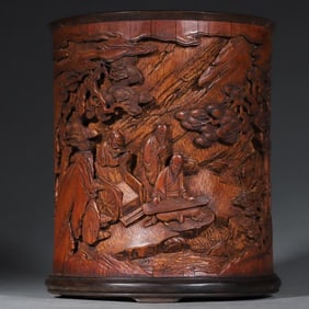 A Qing Dynasty bamboo carved figure pen holder