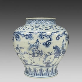 A blue and white figure jar from the Yuan Dynasty