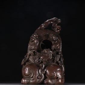 A Qing bamboo relief auspicious beast ornament