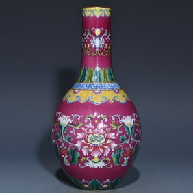 A Qing Qianlong carmine pastel floral gall bottle
