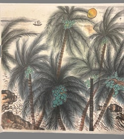 Guan Shanyue's landscape painting, coconut moon boat