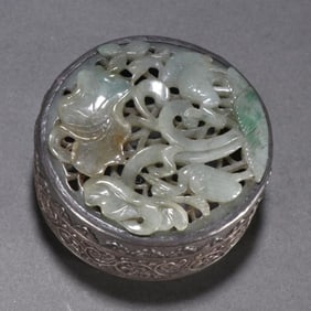 A piece of pure silver inlaid jadeite all the way to the incense box