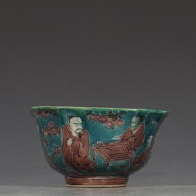 A square bowl of Ming Jiajing enamel character story