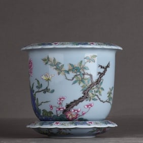 A Qing Qianlong pastel sky blue glaze flower blooming rich pattern flower pot