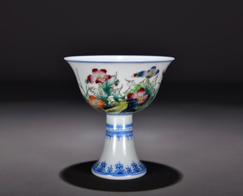 A Qing Qianlong enamel colorful butterfly love flower picture goblet