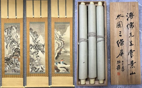 A picture of Pu Ru's snowy landscape three screens