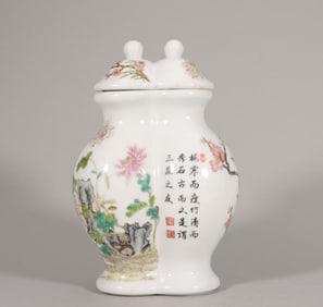 A Qing Qianlong pastel flower poetry diptych
