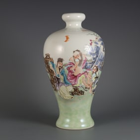 A pastel character story plum bottle made in the Qing Yongzheng year