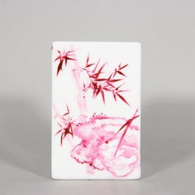 A Qing Qianlong carmine flower poetry square pen holder