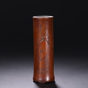 A Qing Dynasty Wang Heng bamboo carved figure pen holder