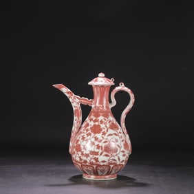 A Ming Dynasty Hongwu glazed red entwined flower pattern large pot