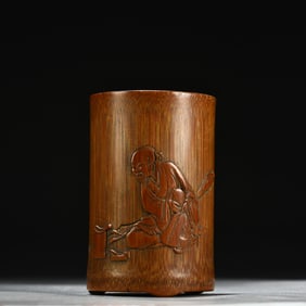 A self-collected old bamboo carved character pen holder
