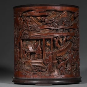 A Qing Dynasty "Wang Youfang" bamboo carved character pen holder