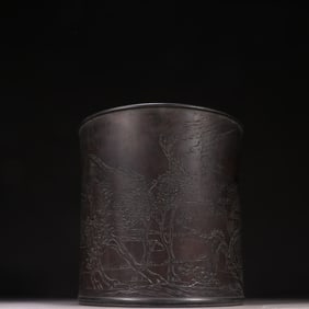 A rosewood landscape poetry pen holder
