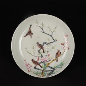 A Qing Yongzheng pastel magpie plum plate
