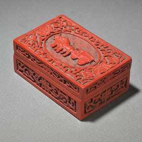 A Xuhuatang collection red lacquerware travel picture box