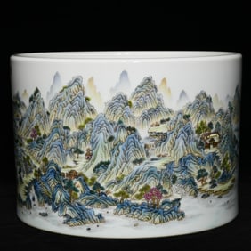 A Qing Qianlong pastel thousand miles of rivers and mountains pen holder