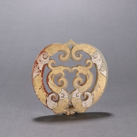A Han ancient jade gold and silver double phoenix pendant
