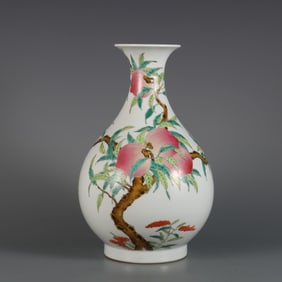 A pastel nine peach pattern jade pot spring vase made in the Qing Guangxu year