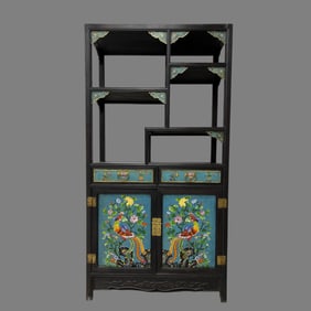 A mahogany inlaid enamel board is a treasure pavilion