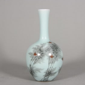 A Qing Qianlong holly glazed ink color bamboo newspaper peace sky ball vase