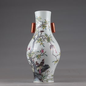A Qing Yongzheng enamel flower and bird poetry amphora