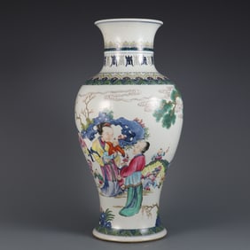 A blue and white colorful four concubines and sixteen sons of the Qing Kangxi era