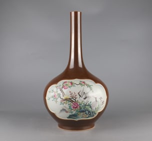 A Qing Qianlong pastel flower and bird vase