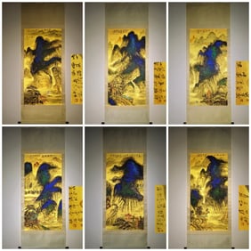 A set of He Haixia splashed ink landscape paintings six axes