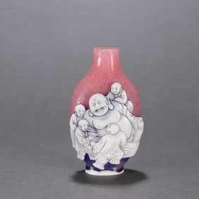 A clear glass set of five children play Maitreya snuff bottle