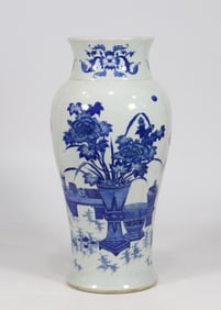 A Chongzhen blue and white Bogu Tu tube bottle