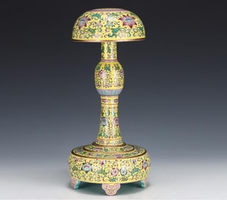 A Qing Dynasty Qianlong enamel entwined lotus pattern official hat holder
