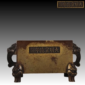 A piece of Ming Dynasty copper tire miscellaneous treasure pattern dragon head ear manger furnace