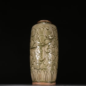 A Song Dynasty Yaozhou kiln wrapped gold carved plum vase