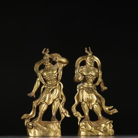 A pair of bronze gilt hum Ha two generals to make statues